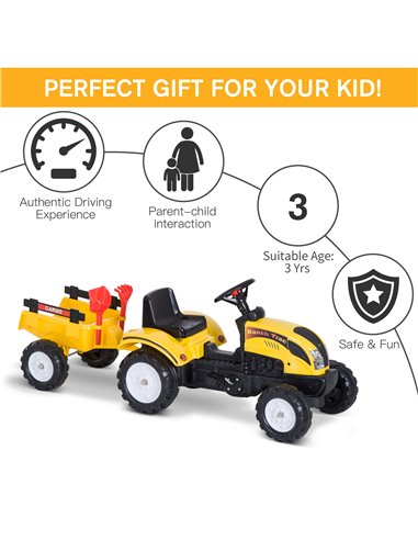 HOMCOM Kids Pedal Go-Kart Ride-On Tractor w/ Rake on Four Wheels