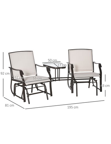 Outsunny Garden Double Glider Rocking Chairs Gliding Love Seat with Middle Table Conversation Set Patio Backyard Relax Outdoor F