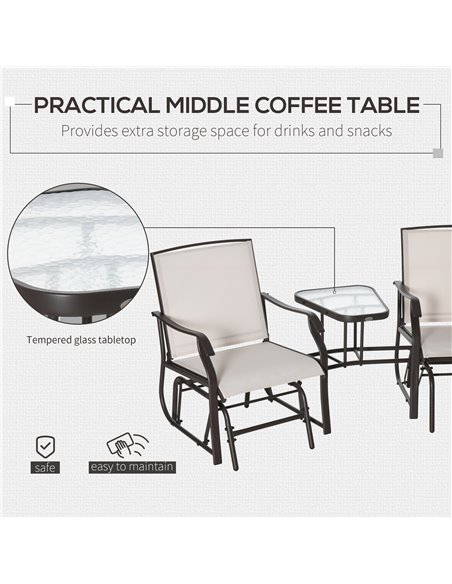 Outsunny Garden Double Glider Rocking Chairs Gliding Love Seat with Middle Table Conversation Set Patio Backyard Relax Outdoor F - pic 45763 | FastDaddyshop