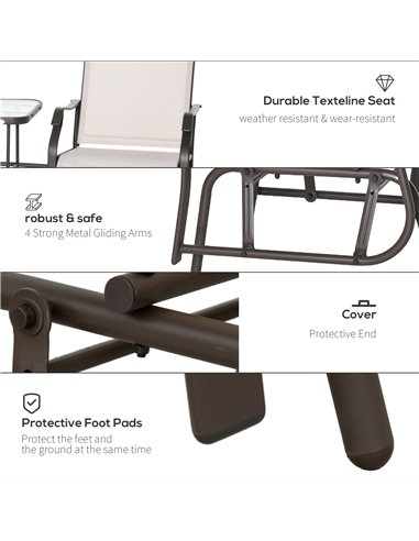 Outsunny Garden Double Glider Rocking Chairs Gliding Love Seat with Middle Table Conversation Set Patio Backyard Relax Outdoor F