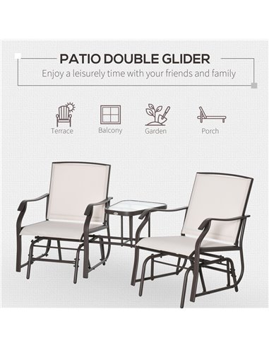 Outsunny Garden Double Glider Rocking Chairs Gliding Love Seat with Middle Table Conversation Set Patio Backyard Relax Outdoor F