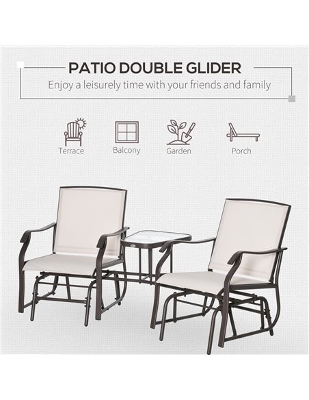 Outsunny Garden Double Glider Rocking Chairs Gliding Love Seat with Middle Table Conversation Set Patio Backyard Relax Outdoor F - pic 45765 | FastDaddyshop