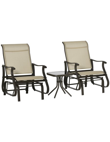 Outsunny Set of 3 Gliding Chair & Tea Table Set, Khaki 84B-964KK - pic 45778 | FastDaddyshop