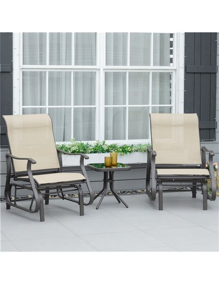 Outsunny Set of 3 Gliding Chair & Tea Table Set, Outdoor Rocker Set with 2 Armchairs, Tempered Glass Tabletop, Khaki 84B-964KK - pic 45779 | FastDaddyshop