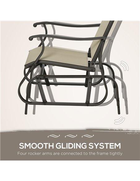 Outsunny Set of 3 Gliding Chair & Tea Table Set, Outdoor Rocker Set with 2 Armchairs, Tempered Glass Tabletop, Khaki 84B-964KK - pic 45783 | FastDaddyshop