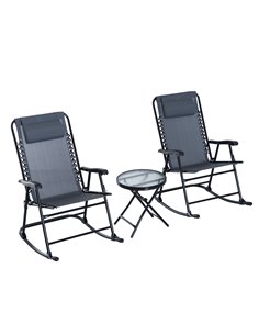 Outsunny 3 Piece Outdoor Rocking Set with 2 Folding Chairs, Grey 84B-202GY