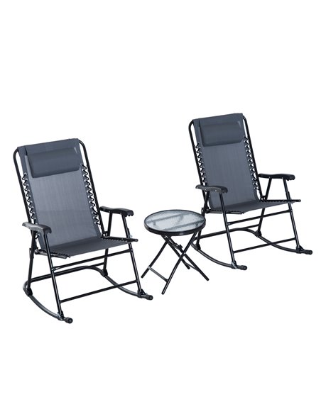 Outsunny 3 Piece Outdoor Rocking Set with 2 Folding Chairs, Grey 84B-202GY - pic 45787 | FastDaddyshop