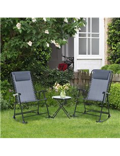 Outsunny 3 Piece Outdoor Rocking Set with 2 Folding Chairs, Grey 84B-202GY 2