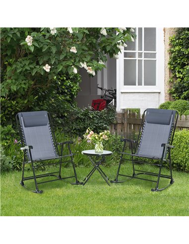 Outsunny 3 Piece Outdoor Rocking Set with 2 Folding Chairs, Grey 84B-202GY