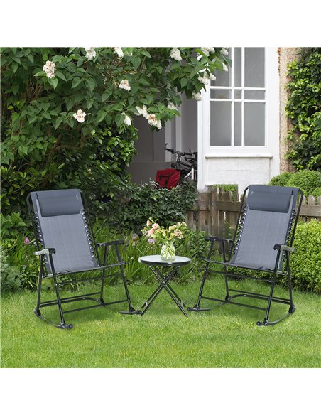 Outsunny 3 Piece Outdoor Rocking Set with 2 Folding Chairs, Grey 84B-202GY - pic 45788 | FastDaddyshop