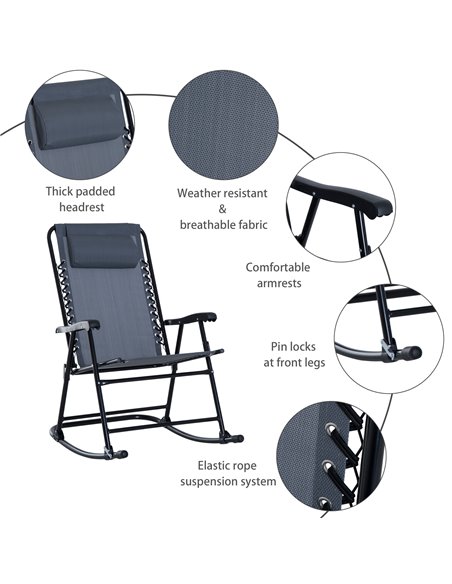 Outsunny 3 Piece Outdoor Rocking Set with 2 Folding Chairs and 1 Tempered Glass Table, Patio Bistro Set for Garden, Deck, Grey 8 - pic 45793 | FastDaddyshop