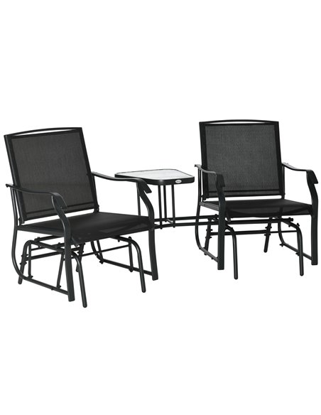 Outsunny Garden Double Glider Rocking Chairs with Table Set, Black 84A-084BK - pic 45796 | FastDaddyshop