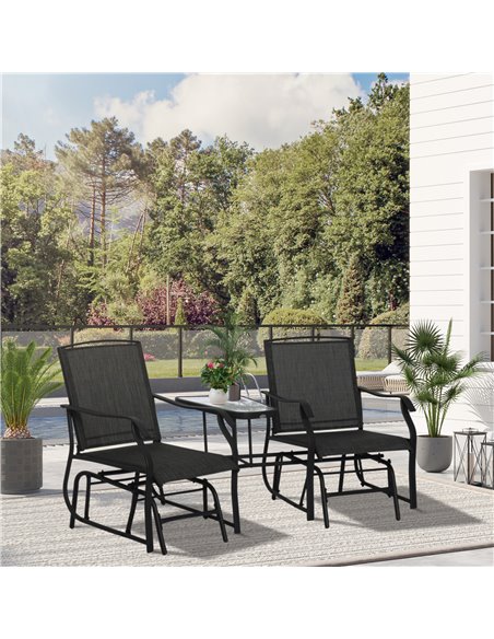 Outsunny Garden Double Glider Rocking Chairs with Table Set, Black 84A-084BK - pic 45797 | FastDaddyshop