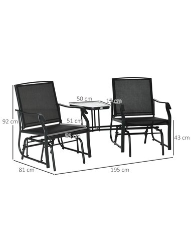 Outsunny Garden Double Glider Rocking Chairs Gliding Love Seat with Middle Table Conversation Set Patio Backyard Relax Outdoor F
