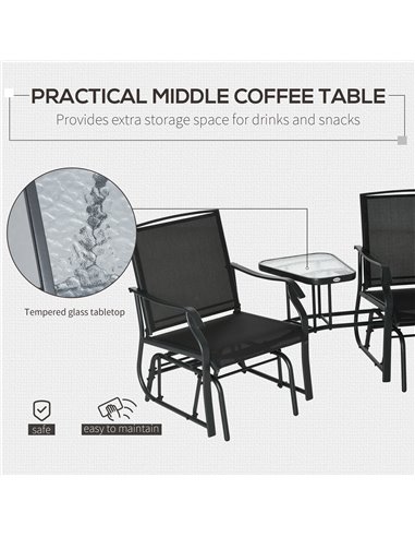 Outsunny Garden Double Glider Rocking Chairs Gliding Love Seat with Middle Table Conversation Set Patio Backyard Relax Outdoor F