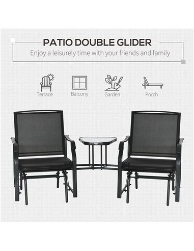 Outsunny Garden Double Glider Rocking Chairs Gliding Love Seat with Middle Table Conversation Set Patio Backyard Relax Outdoor F