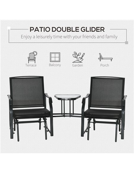 Outsunny Garden Double Glider Rocking Chairs Gliding Love Seat with Middle Table Conversation Set Patio Backyard Relax Outdoor F - pic 45801 | FastDaddyshop