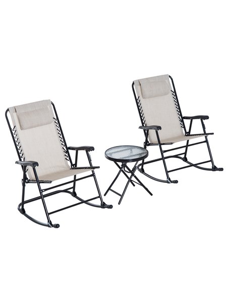 Outsunny 3 Piece Outdoor Rocking Set with 2 Folding Chairs, Beige 84B-202CW - pic 45805 | FastDaddyshop