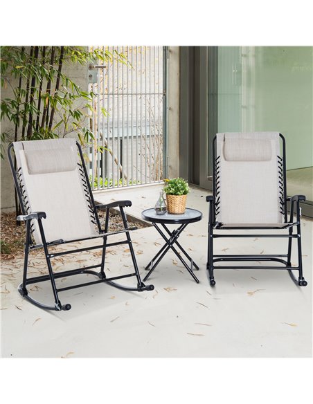 Outsunny 3 Piece Outdoor Rocking Set with 2 Folding Chairs, Beige 84B-202CW - pic 45806 | FastDaddyshop