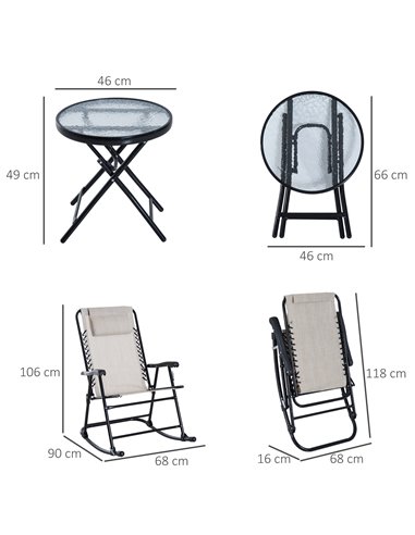 Outsunny 3 Piece Outdoor Rocking Set with 2 Folding Chairs, Beige 84B-202CW