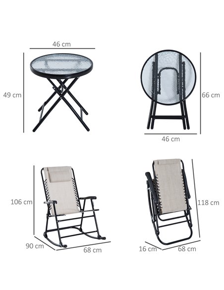 Outsunny 3 Piece Outdoor Rocking Set with 2 Folding Chairs, Beige 84B-202CW - pic 45807 | FastDaddyshop