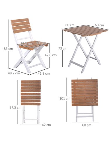 Outsunny 3 Piece Patio Bistro Set, Folding Outdoor Chairs and Table Set, Pine Wood Frame for Poolside Garden, Natural 84B-789ND