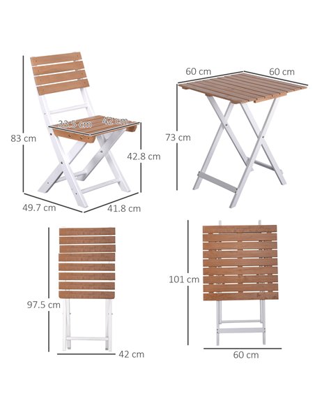 Outsunny 3 Piece Patio Bistro Set, Folding Outdoor Chairs and Table Set, Pine Wood Frame for Poolside Garden, Natural 84B-789ND - pic 45816 | FastDaddyshop