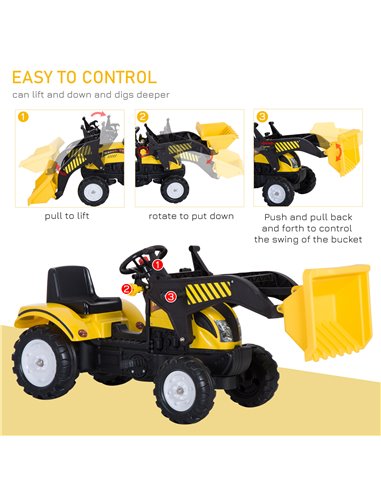 HOMCOM Pedal Go Kart Ride On Excavator W/ Front Loader Digger Four Wheels Child Toy