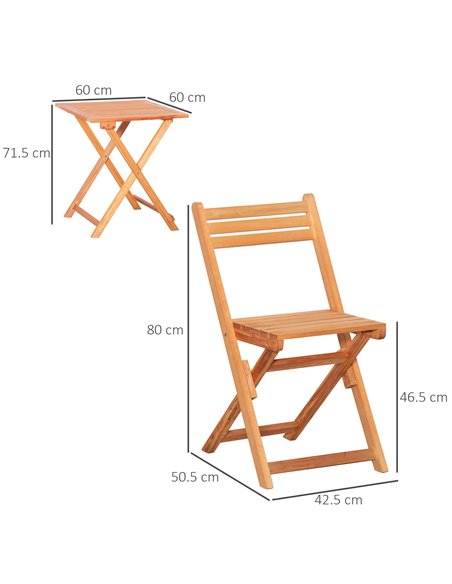 Outsunny 3 Piece Garden Bistro Set, Folding Outdoor Chairs and Table Set, Wooden Patio Dining Furniture for Poolside, Balcony, T - pic 45825 | FastDaddyshop