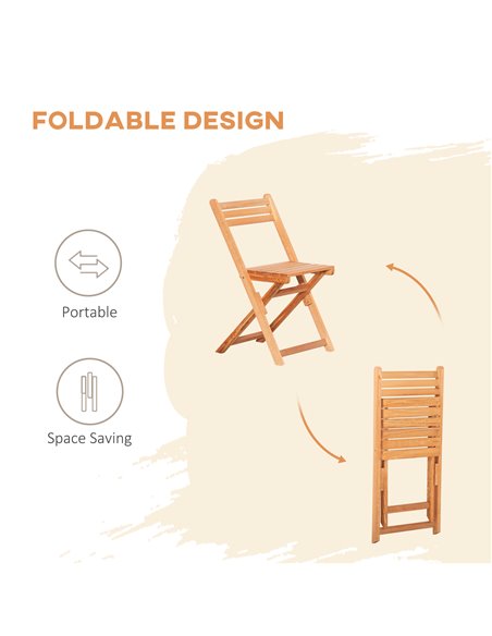 Outsunny 3 Piece Garden Bistro Set, Folding Outdoor Chairs and Table Set, Wooden Patio Dining Furniture for Poolside, Balcony, T - pic 45827 | FastDaddyshop