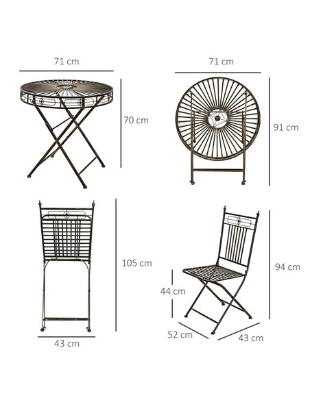 Outsunny 3 Piece Garden Outdoor Bistro Set with 2 Folding Chairs and 1 Folding Round Table, Metal Frame for Lawn, Backyard and P - pic 45834 | FastDaddyshop