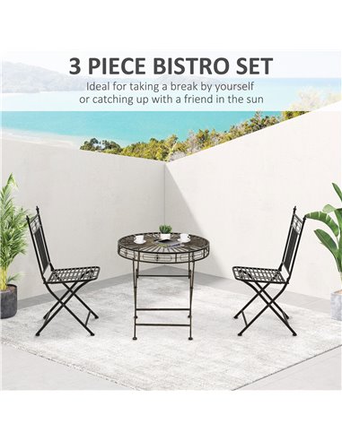 Outsunny 3 Piece Garden Outdoor Bistro Set with 2 Folding Chairs and 1 Folding Round Table, Metal Frame for Lawn, Backyard and P
