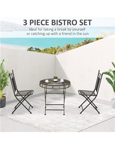 Outsunny 3 Piece Garden Outdoor Bistro Set with 2 Folding Chairs and 1 Folding Round Table, Metal Frame for Lawn, Backyard and P - pic 45835 | FastDaddyshop