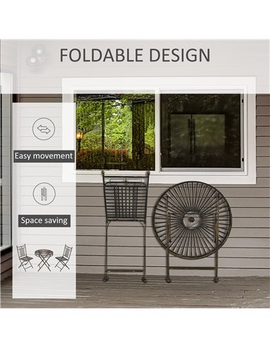 Outsunny 3 Piece Garden Outdoor Bistro Set with 2 Folding Chairs and 1 Folding Round Table, Metal Frame for Lawn, Backyard and P