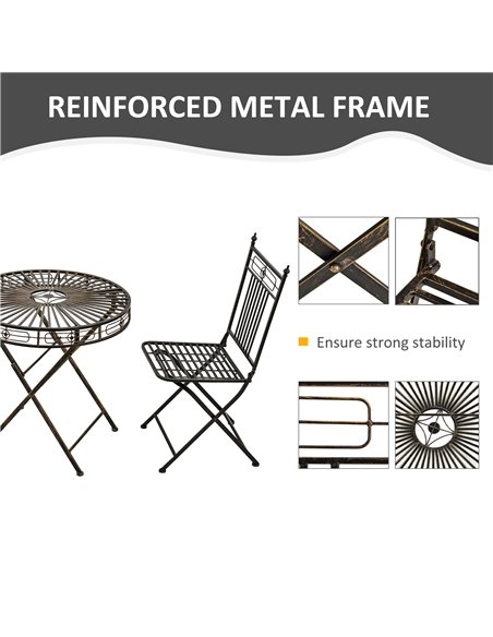 Outsunny 3 Piece Garden Outdoor Bistro Set with 2 Folding Chairs and 1 Folding Round Table, Metal Frame for Lawn, Backyard and P - pic 45837 | FastDaddyshop