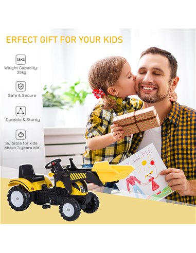 HOMCOM Pedal Go Kart Ride On Excavator W/ Front Loader Digger Four Wheels Child Toy