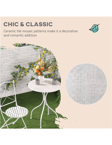 Outsunny 3 Piece Garden Bistro Set, Folding Outdoor Chairs and Mosaic Round Tabletop for Outdoor, Metal, Balcony, Poolside, Whit - pic 45844 | FastDaddyshop