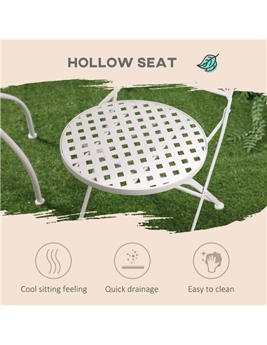 Outsunny 3 Piece Garden Bistro Set, Folding Outdoor Chairs and Mosaic Round Tabletop for Outdoor, Metal, Balcony, Poolside, Whit