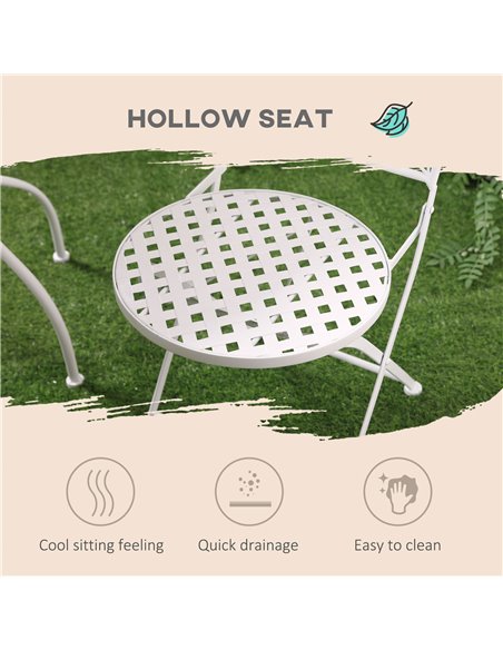 Outsunny 3 Piece Garden Bistro Set, Folding Outdoor Chairs and Mosaic Round Tabletop for Outdoor, Metal, Balcony, Poolside, Whit - pic 45846 | FastDaddyshop