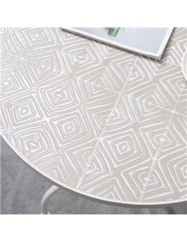 Outsunny 3 Piece Garden Bistro Set, Folding Outdoor Chairs and Mosaic Round Tabletop for Outdoor, Metal, Balcony, Poolside, Whit