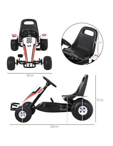 HOMCOM Kids Adjustable Seat PP Pedal Go-Kart White/Red