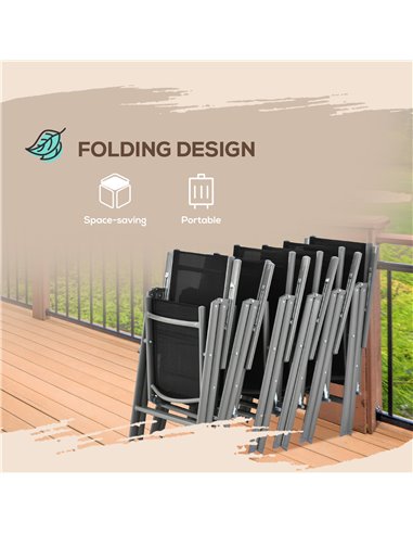 Outsunny 7 Piece Garden Dining Set, Outdoor Table and 6 Folding and Reclining Chairs, Aluminium Frame, Tempered Glass Top Table 
