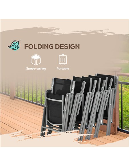 Outsunny 7 Piece Garden Dining Set, Outdoor Table and 6 Folding and Reclining Chairs, Aluminium Frame, Tempered Glass Top Table  - pic 45890 | FastDaddyshop