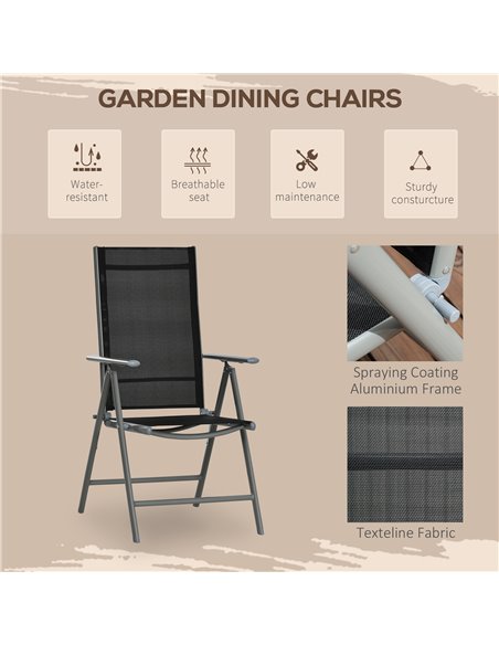 Outsunny 7 Piece Garden Dining Set, Outdoor Table and 6 Folding and Reclining Chairs, Aluminium Frame, Tempered Glass Top Table  - pic 45892 | FastDaddyshop