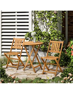 Outsunny 3 Piece Folding Bistro Set, Wooden Garden Table and Chairs, Teak 84B-316 2