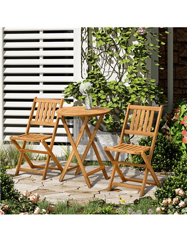 Outsunny 3 Piece Folding Bistro Set, Wooden Garden Table and Chairs, Teak 84B-316