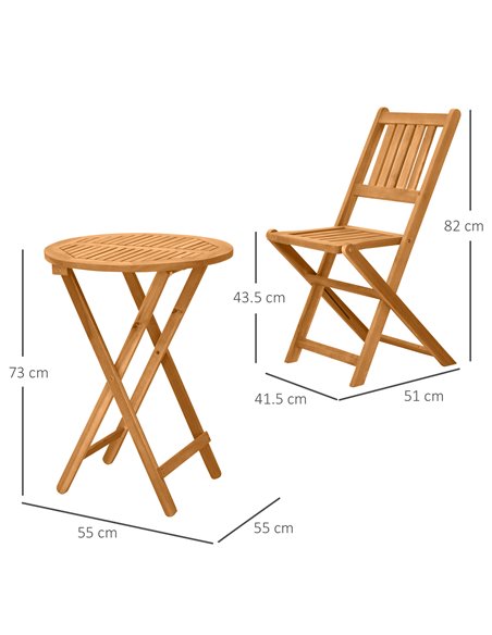 Outsunny 3 Piece Folding Bistro Set, Wooden Garden Table and Chairs for Outdoor, Patio, Yard, Porch, Teak 84B-316 - pic 45897 | FastDaddyshop