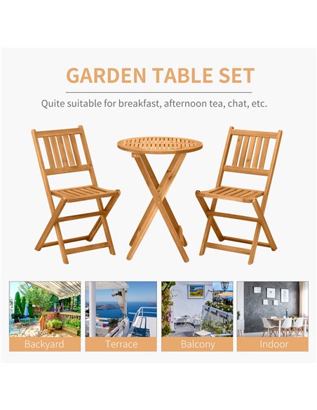 Outsunny 3 Piece Folding Bistro Set, Wooden Garden Table and Chairs for Outdoor, Patio, Yard, Porch, Teak 84B-316 - pic 45898 | FastDaddyshop