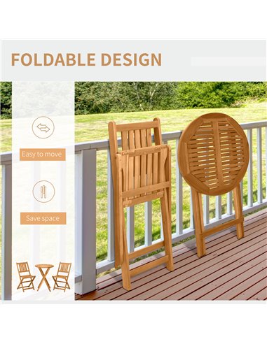 Outsunny 3 Piece Folding Bistro Set, Wooden Garden Table and Chairs for Outdoor, Patio, Yard, Porch, Teak 84B-316
