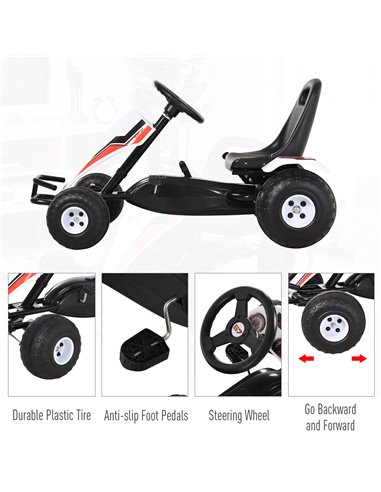 HOMCOM Kids Adjustable Seat PP Pedal Go-Kart White/Red